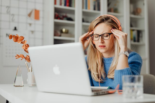 stressed woman at computer